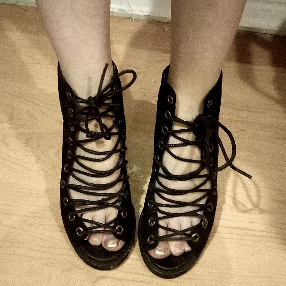 Size 6, black, leather Jeffery Campbell heeled booties